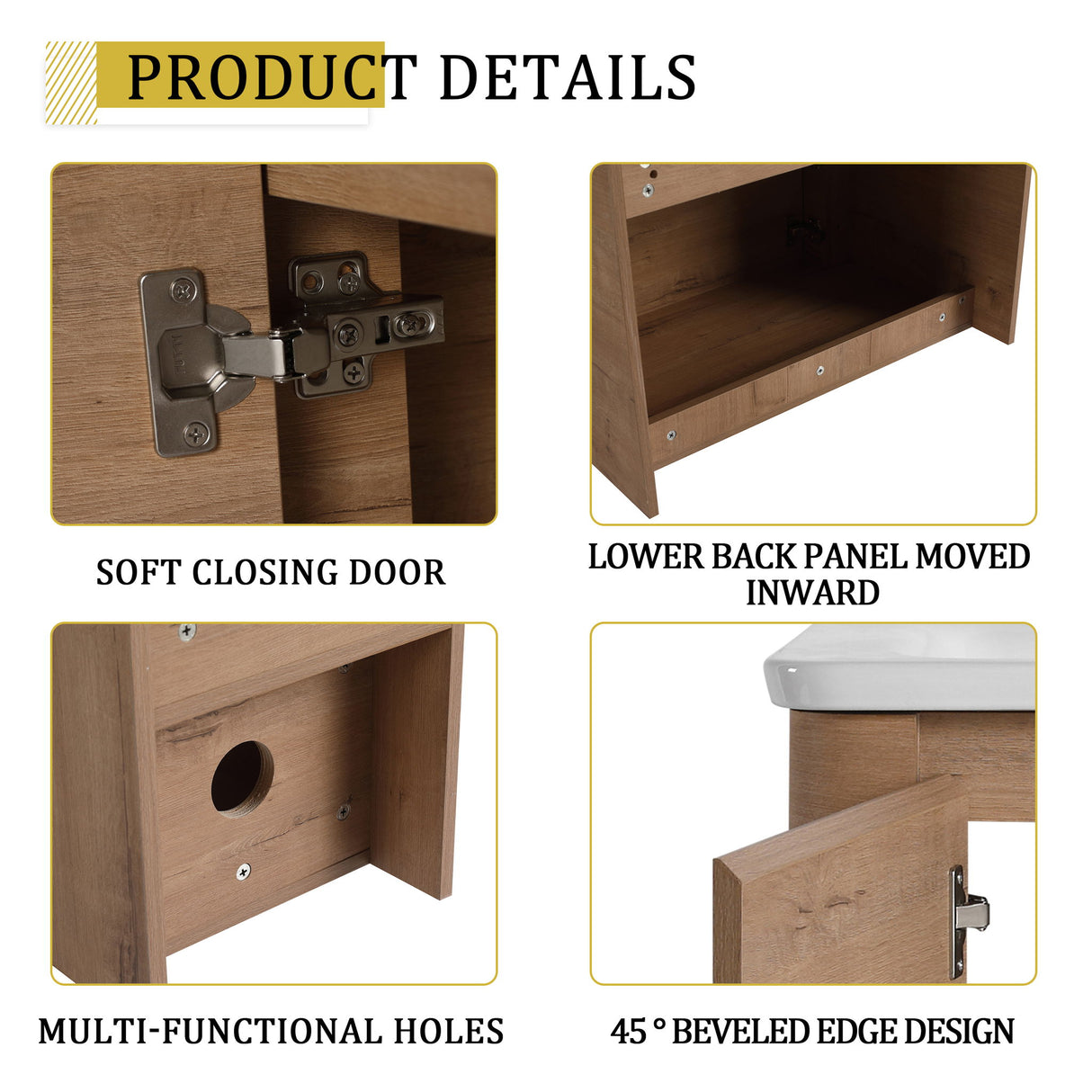 Wall Mounted Bathroom Vanity With Sink And Storage Shelves, Soft Close Doors