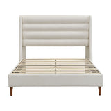 Modern Upholstered Platform Bed With Wave Shaped Headboard