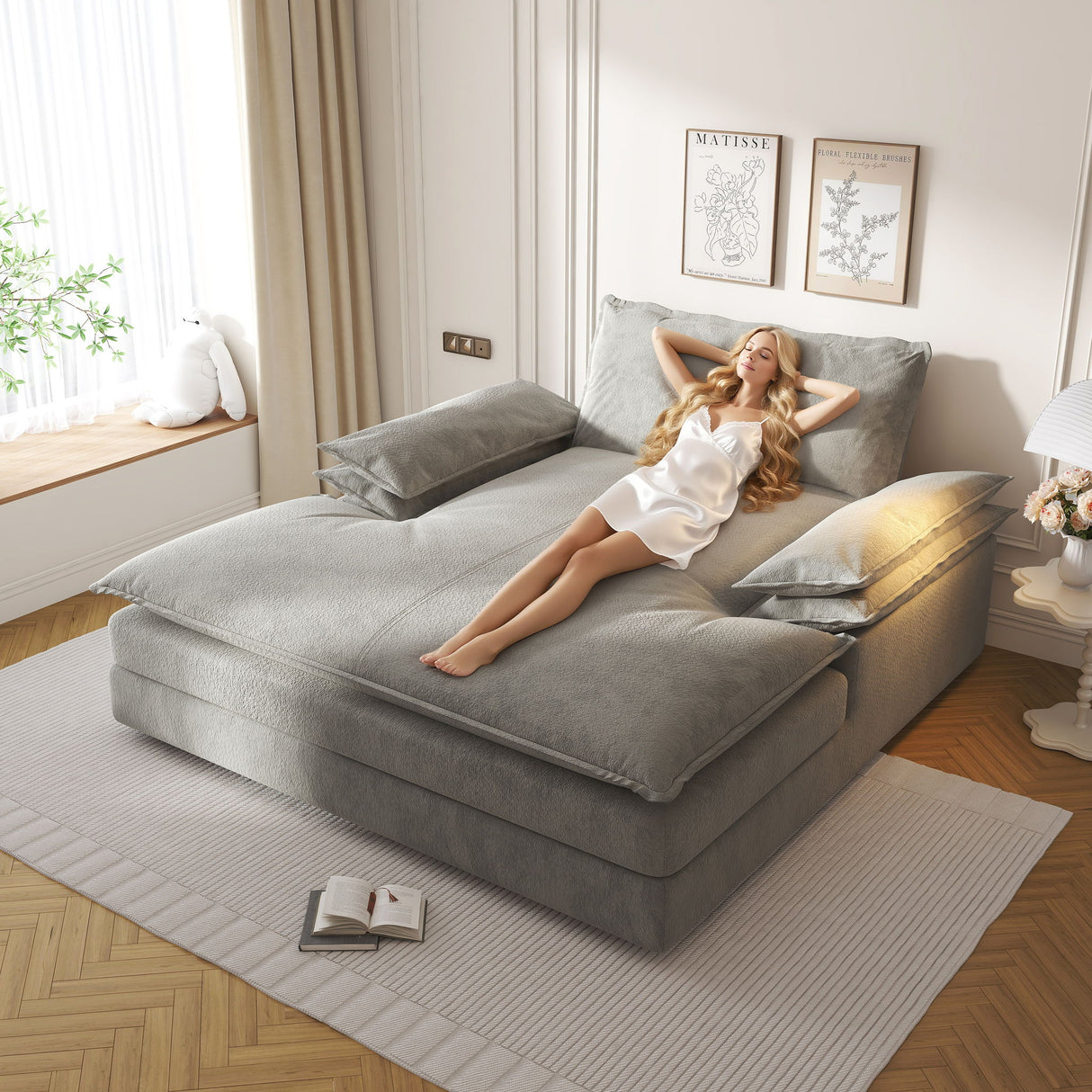 Modern Oversized Double Chaise Lounge Chair