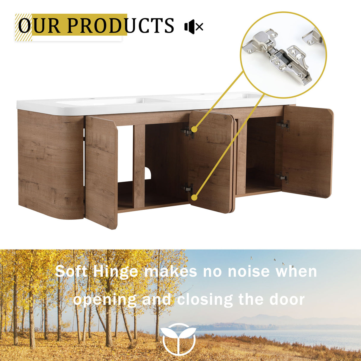 Wall Mounted Bathroom Vanity With Sink, 3 Soft Close Doors