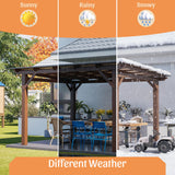 13 X 10 Ft Gazebo With Roof, Spacious Outdoor Patio Shade Structure For Backyard & Garden - Brown
