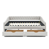 Upholstered Tufted Daybed With 2 Drawers, Waved Arms
