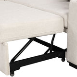 Modern 2 Seater Loveseat Sofa With Pull-Out Bed, Fabric, Built-In USB Ports & Cup Holders