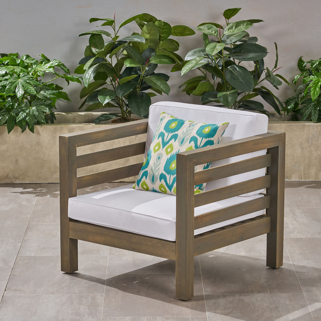 Outdoor Acacia Wood Patio Chair With Fabric Cushion
