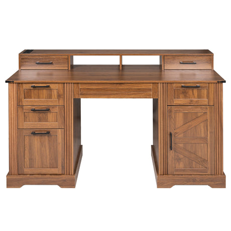 Office Desk With Charging Station & Storage Cabinet