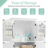 Elegant Bathroom Floor Storage Cabinet With 4 Doors, Adjustable Shelves