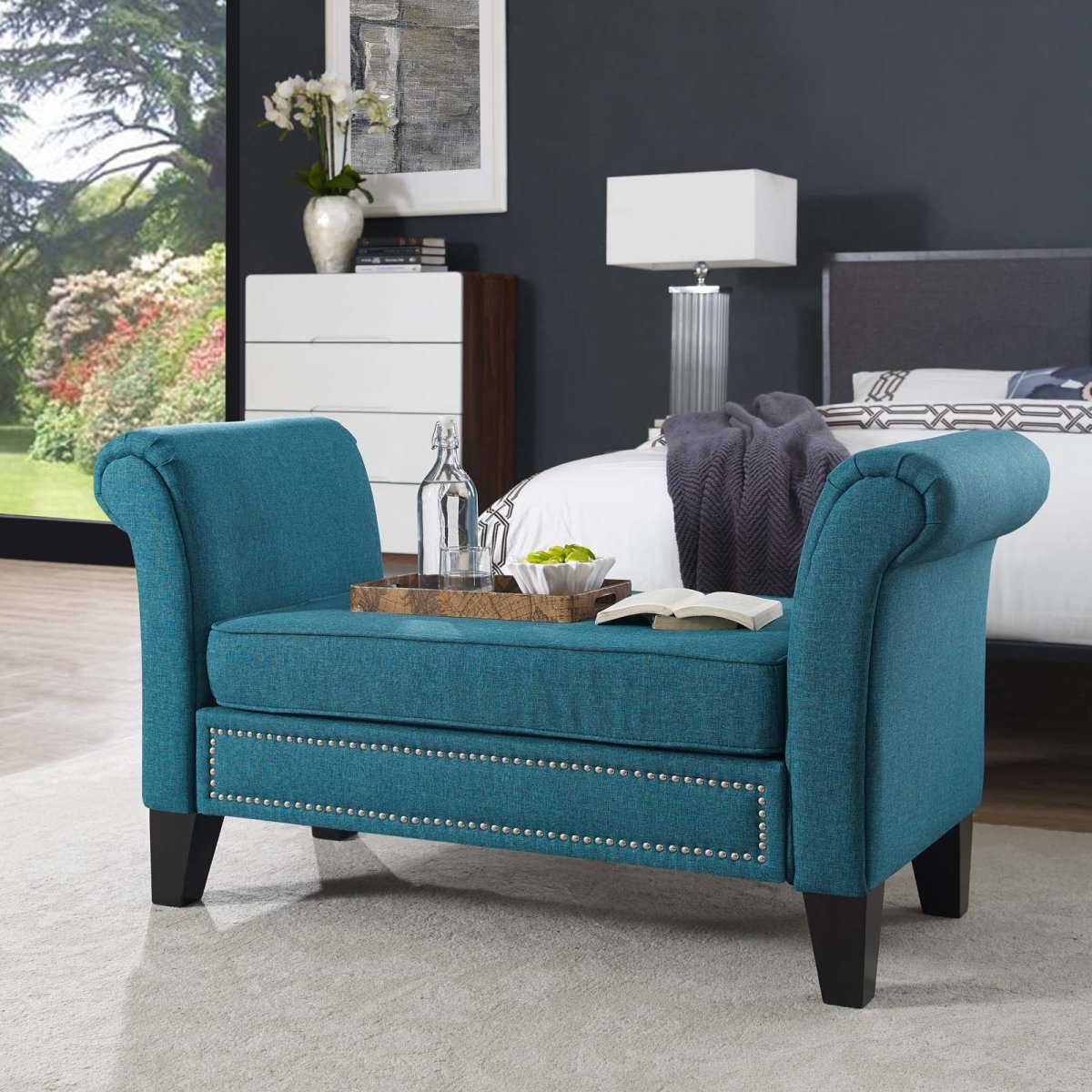 53 Inch Charming Modern Farmhouse Nailhead Bench in Teal - Benches available at Alpine Outlets in Denver