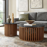 53 Inch Faux Marble Nesting Coffee Table Set in Walnut Black - Coffee Tables available at Alpine Outlets in Denver