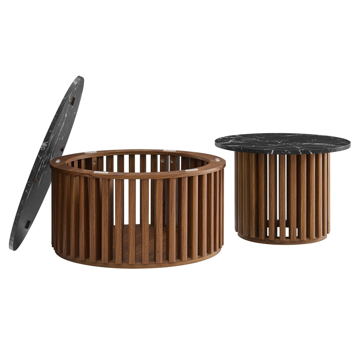 53 Inch Faux Marble Nesting Coffee Table Set in Walnut Black - Coffee Tables available at Alpine Outlets in Denver