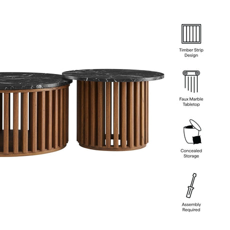 53 Inch Faux Marble Nesting Coffee Table Set in Walnut Black - Coffee Tables available at Alpine Outlets in Denver