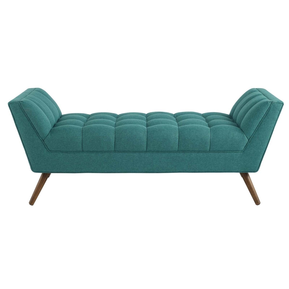 53 Inch Tufted Fabric Accent Bench with Sloping Arms and Tapered Wood Legs - Benches available at Alpine Outlets in Denver