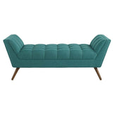 53 Inch Tufted Fabric Accent Bench with Sloping Arms and Tapered Wood Legs - Benches available at Alpine Outlets in Denver