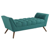 53 Inch Tufted Fabric Accent Bench with Sloping Arms and Tapered Wood Legs - Benches available at Alpine Outlets in Denver