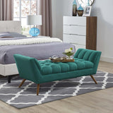 53 Inch Tufted Fabric Accent Bench with Sloping Arms and Tapered Wood Legs - Benches available at Alpine Outlets in Denver