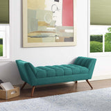 53 Inch Tufted Fabric Accent Bench with Sloping Arms and Tapered Wood Legs - Benches available at Alpine Outlets in Denver