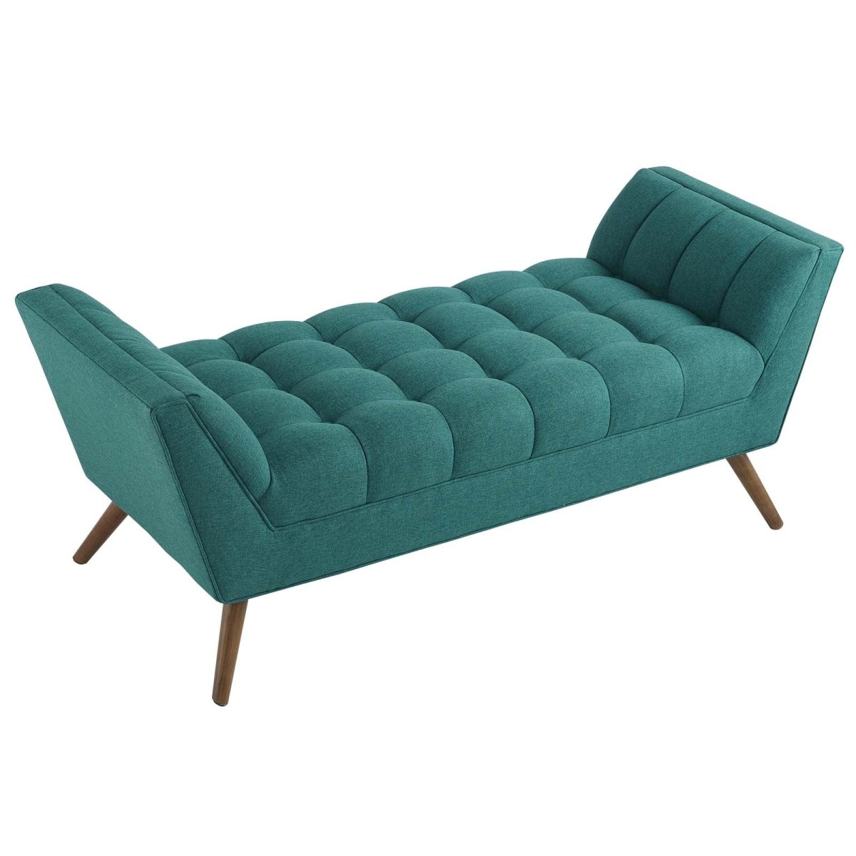 53 Inch Tufted Fabric Accent Bench with Sloping Arms and Tapered Wood Legs - Benches available at Alpine Outlets in Denver