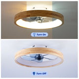 Ceiling Fans With Lights And Remote, 3000 - 6500K Dimmable Flush Mount LED Fan Light, 6 Speeds, Quiet DC Motor For Living Room - Matte White / Natural Wood