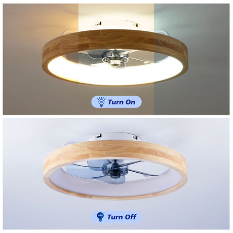 Ceiling Fans With Lights And Remote, 3000 - 6500K Dimmable Flush Mount LED Fan Light, 6 Speeds, Quiet DC Motor For Living Room - Matte White / Natural Wood