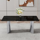 Modern Minimalist Dining Table With Imitation Marble Glass Desktop And Metal Legs