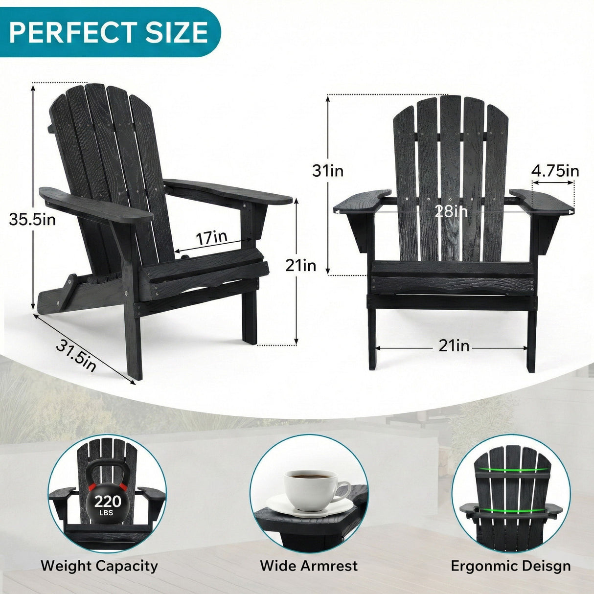 Folding Adirondack Lounge Chair With Embossed Grain Texture