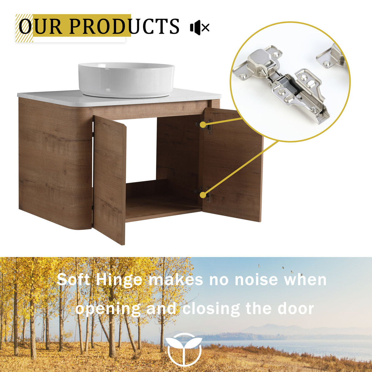 Wall Mounted Bathroom Vanity With Art Sink, 1 Storage Shelf, Soft Close Door