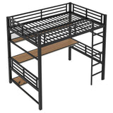 Full Size Loft Bed Frame With Storage Shelf And LED Light - Black