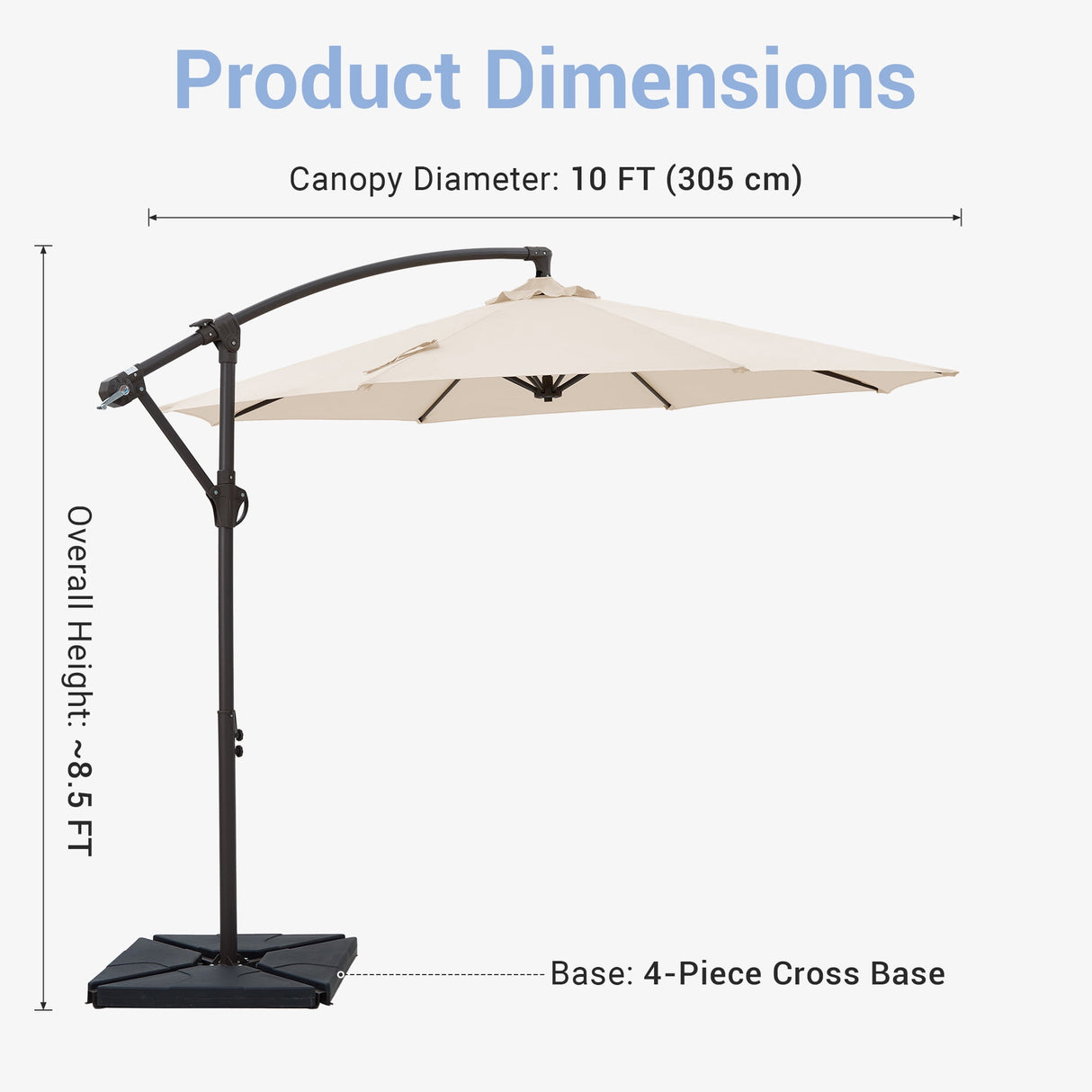 10ft Cantilever Patio Umbrella with Weighted Base