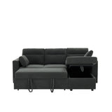 Convertible L - Shaped Sectional Sofa Bed With Storage Chaise, Cup Holders