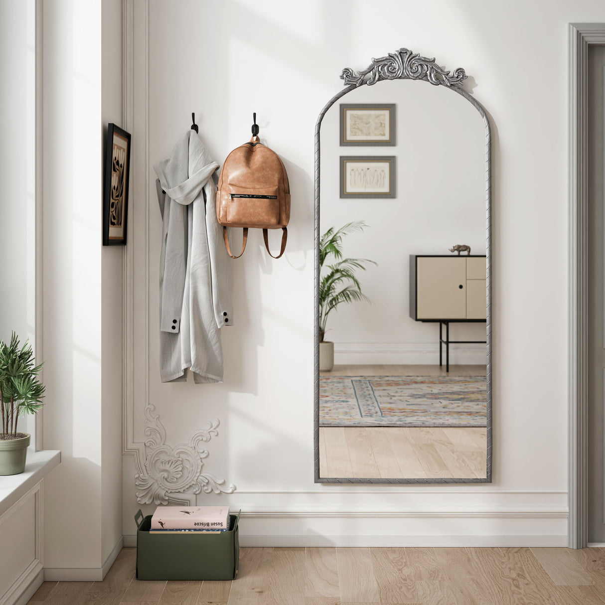 Vintage Arched Full Body Mirror, Wall Mounted For Living Room