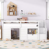 Low Loft Bed With Stair, Drawer, And Shelf
