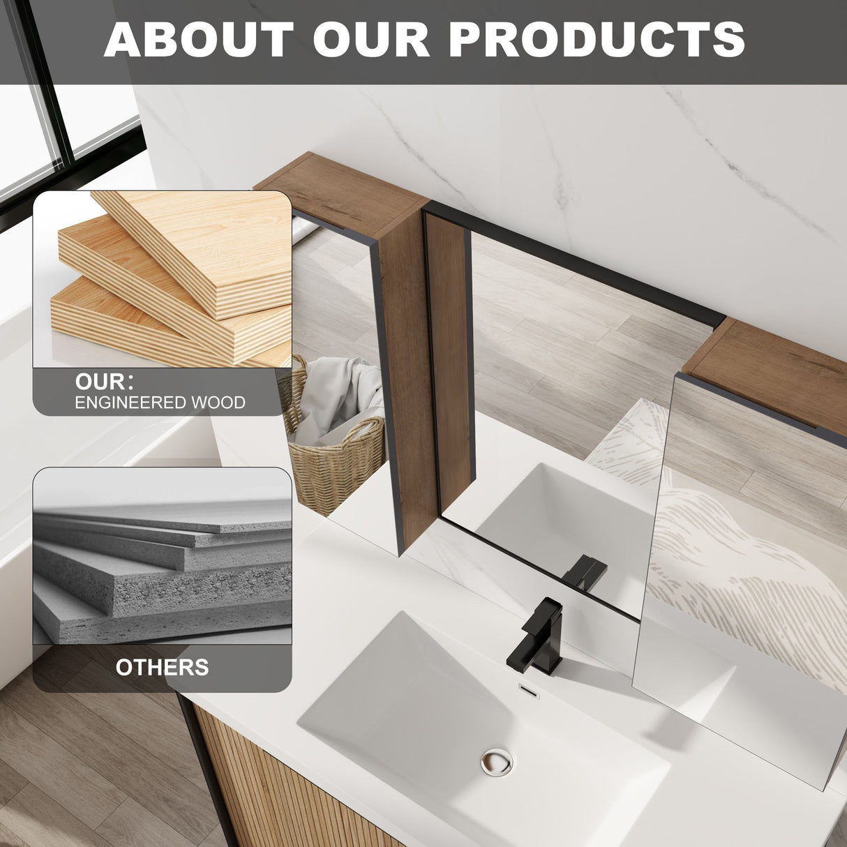 43.3" Wall Mounted Bathroom Cabinet With Adjustable Shelves, Door Storage Cabinet - Imitative Oak