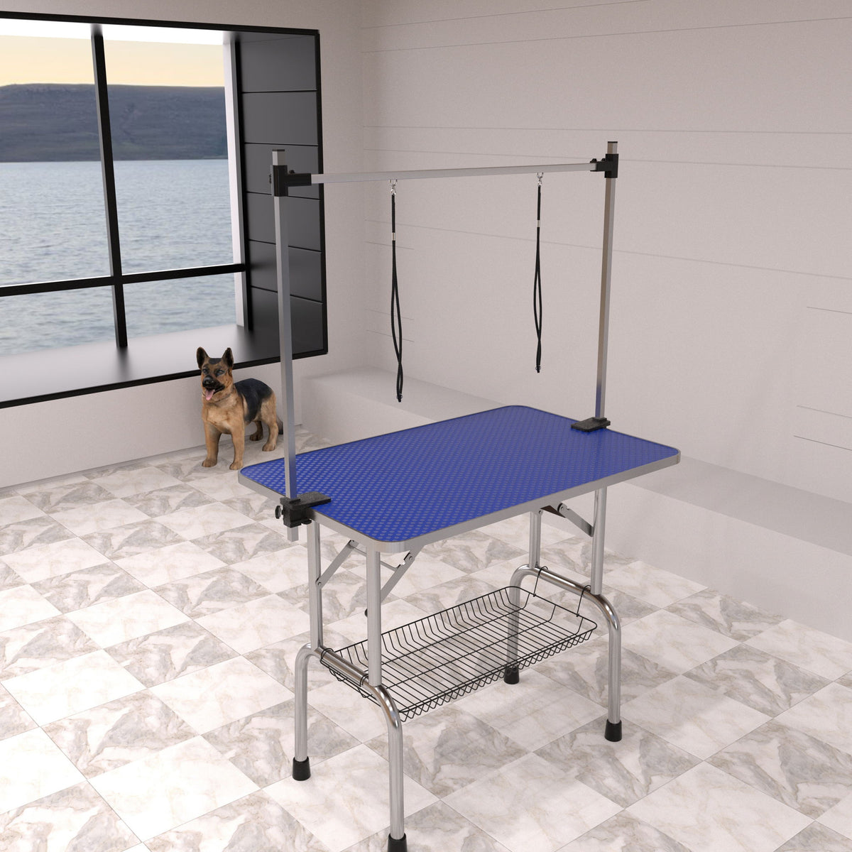Large Size Grooming Table For Pet Dog And Cat With Adjustable Arm And Clamps Large Heavy Duty Animal Grooming Table - Blue