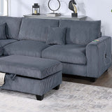 Modern Style Sectional Set With USB Port, Storage Ottoman