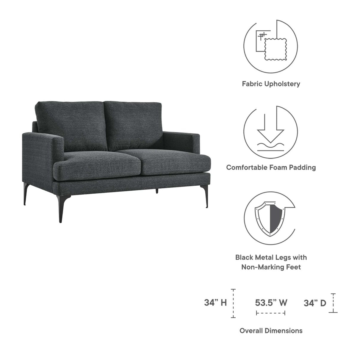 54 - Inch Evermore Upholstered Fabric Loveseat - Loveseats available at Alpine Outlets in Denver