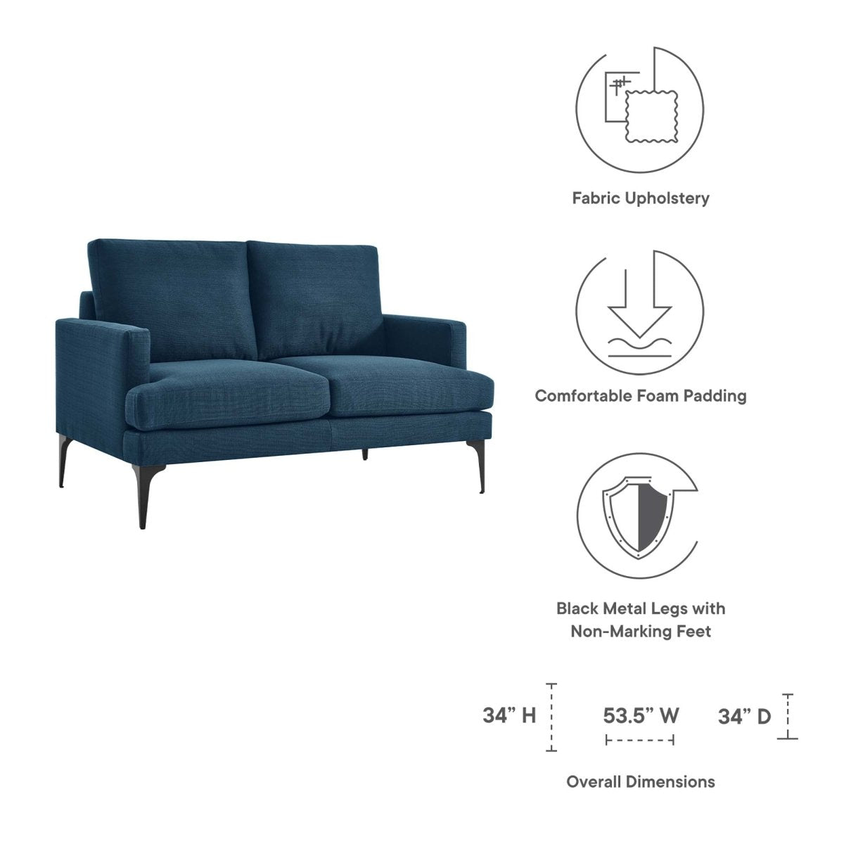 54 - Inch Evermore Upholstered Fabric Loveseat - Loveseats available at Alpine Outlets in Denver