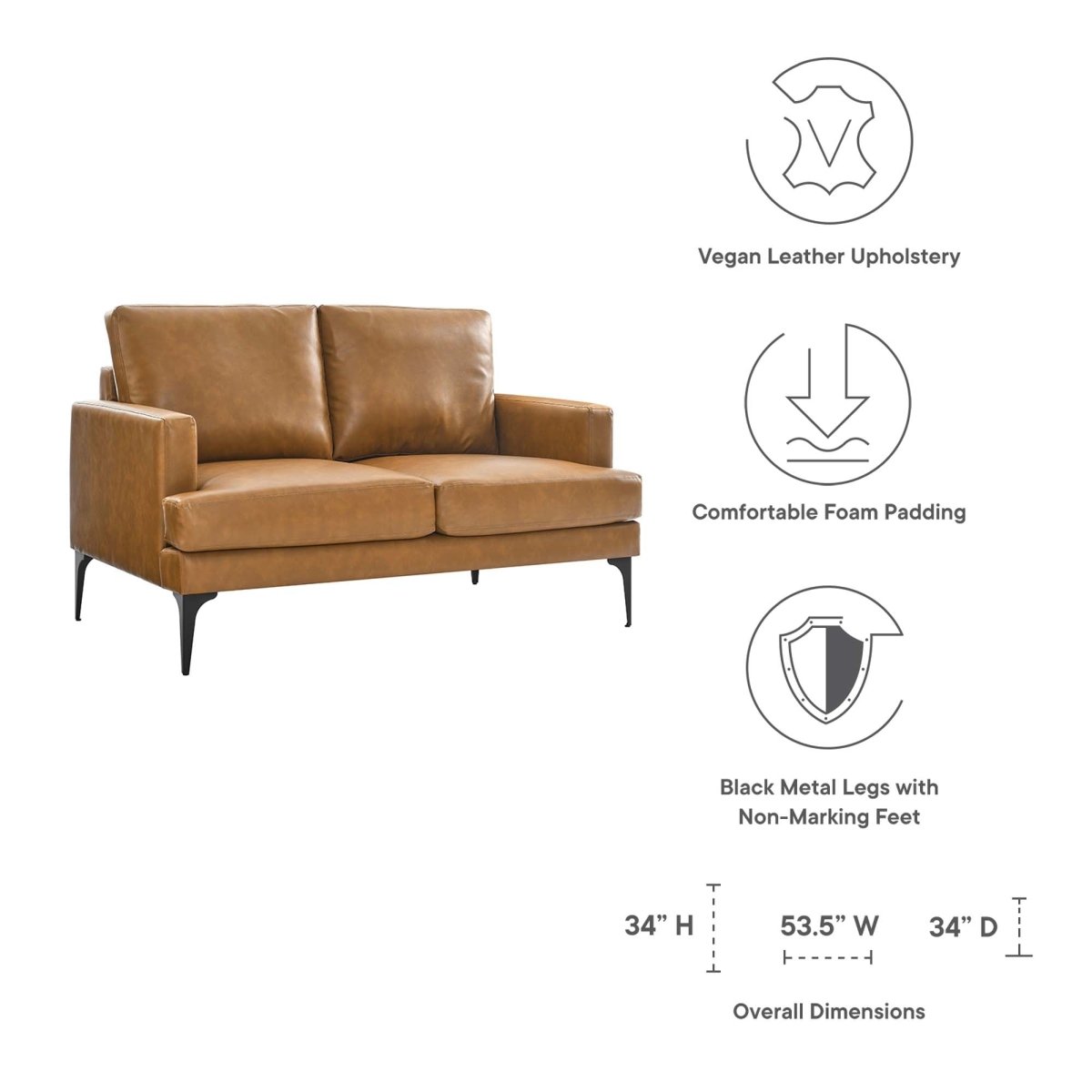 54 - Inch Evermore Vegan Leather Loveseat in Tan - Loveseats available at Alpine Outlets in Denver