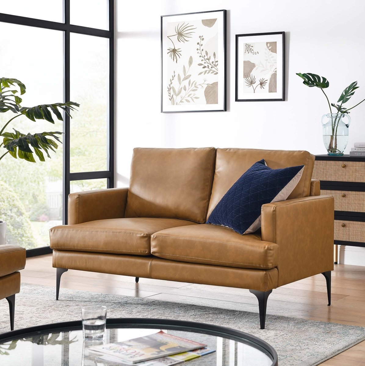 54 - Inch Evermore Vegan Leather Loveseat in Tan - Loveseats available at Alpine Outlets in Denver