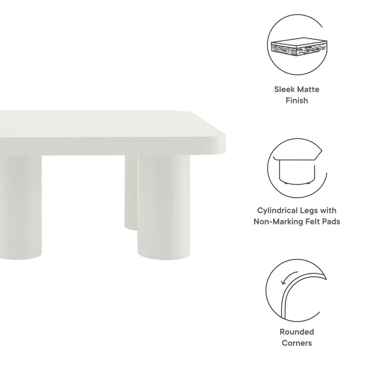 54 Inch Modern Rectangular 6 - Leg Coffee Table in White - Coffee Tables available at Alpine Outlets in Denver