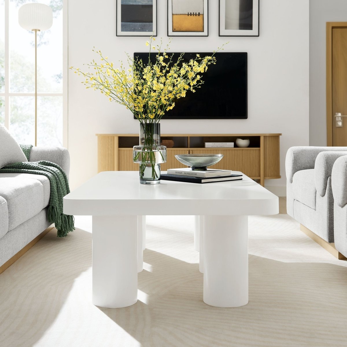 54 Inch Modern Rectangular 6 - Leg Coffee Table in White - Coffee Tables available at Alpine Outlets in Denver
