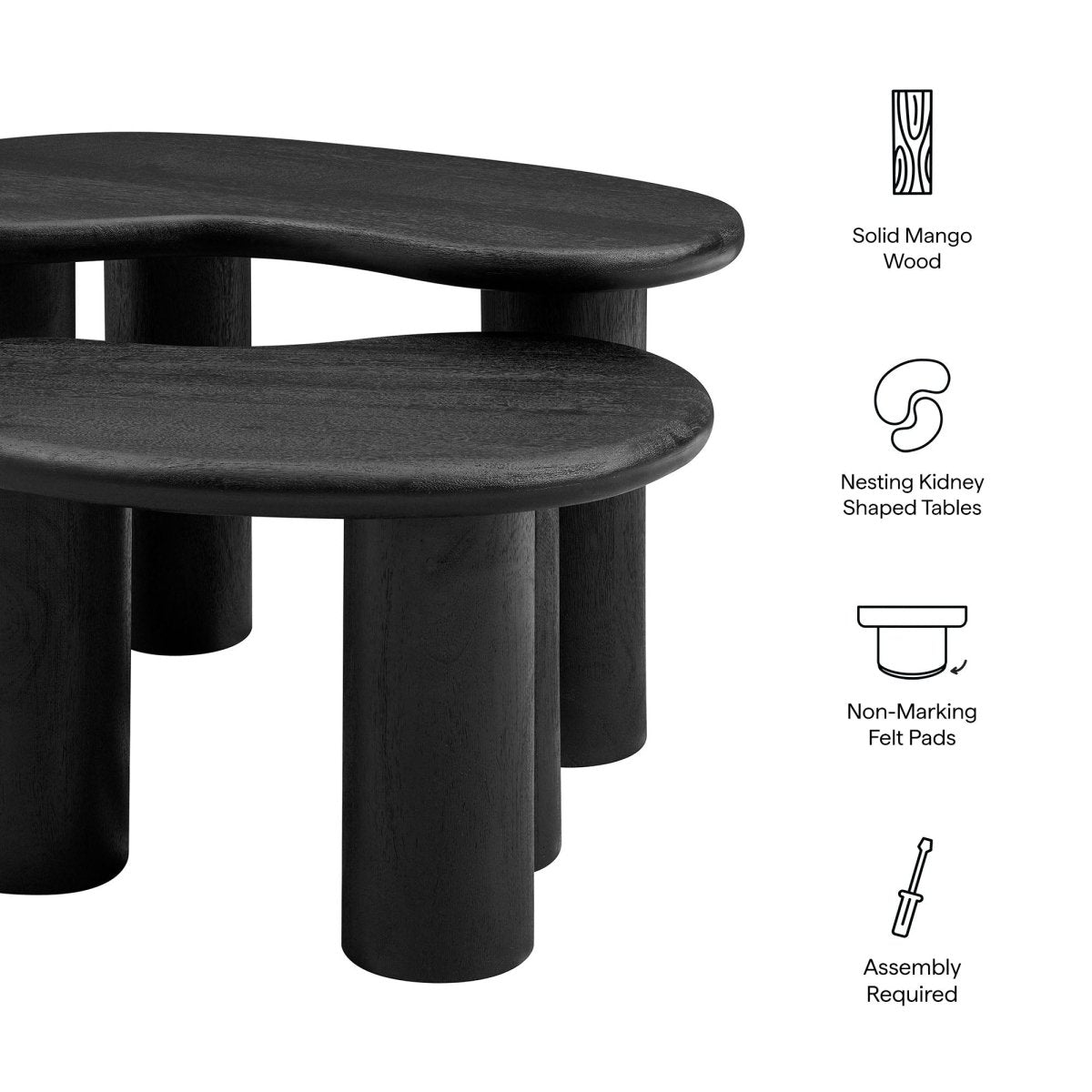 54 Inch Sculptural Kidney - Shaped Mango Wood Nesting Coffee Table Set - Coffee Tables available at Alpine Outlets in Denver