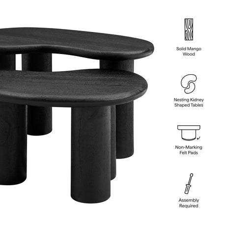 54 Inch Sculptural Kidney - Shaped Mango Wood Nesting Coffee Table Set - Coffee Tables available at Alpine Outlets in Denver