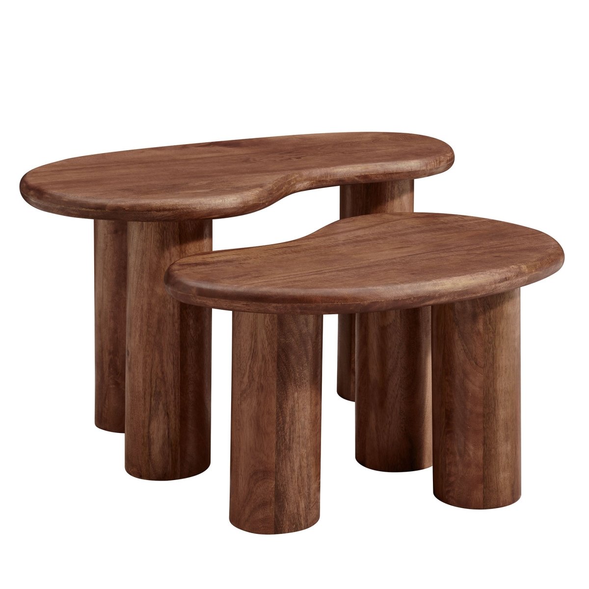 54 Inch Sculptural Kidney - Shaped Mango Wood Nesting Coffee Table Set - Coffee Tables available at Alpine Outlets in Denver