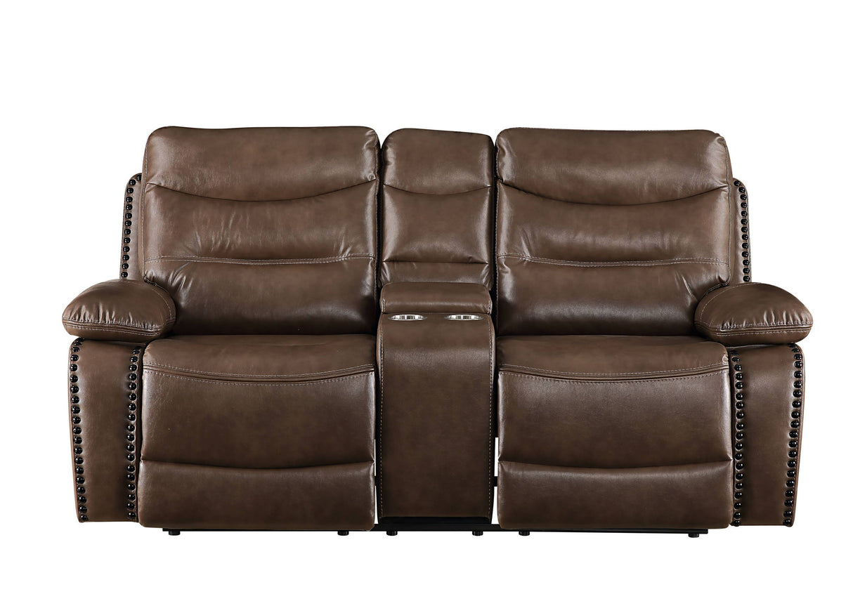 Aashi - Leather Gel Match Recliner Loveseat - Brown - Reclining Loveseats - Alpine Outlets