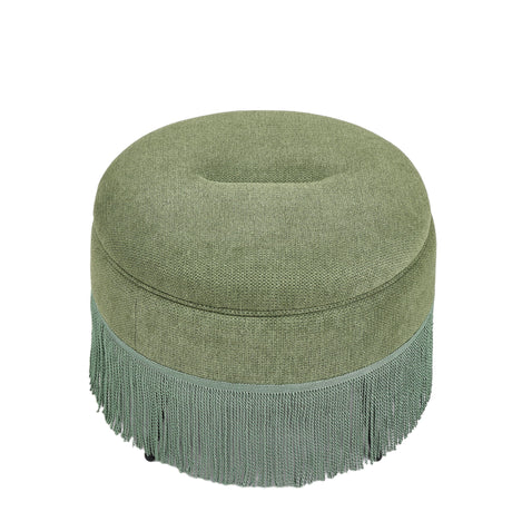 Round Storage Ottoman With Tassel, Decorative Accent Pouf For Living Room