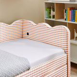 Gingham Daybed With USB Charging Port, Wave-Shaped Design
