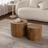 Round Nesting Coffee Table For Small Living Room (Set of 2) - Brown / Wood