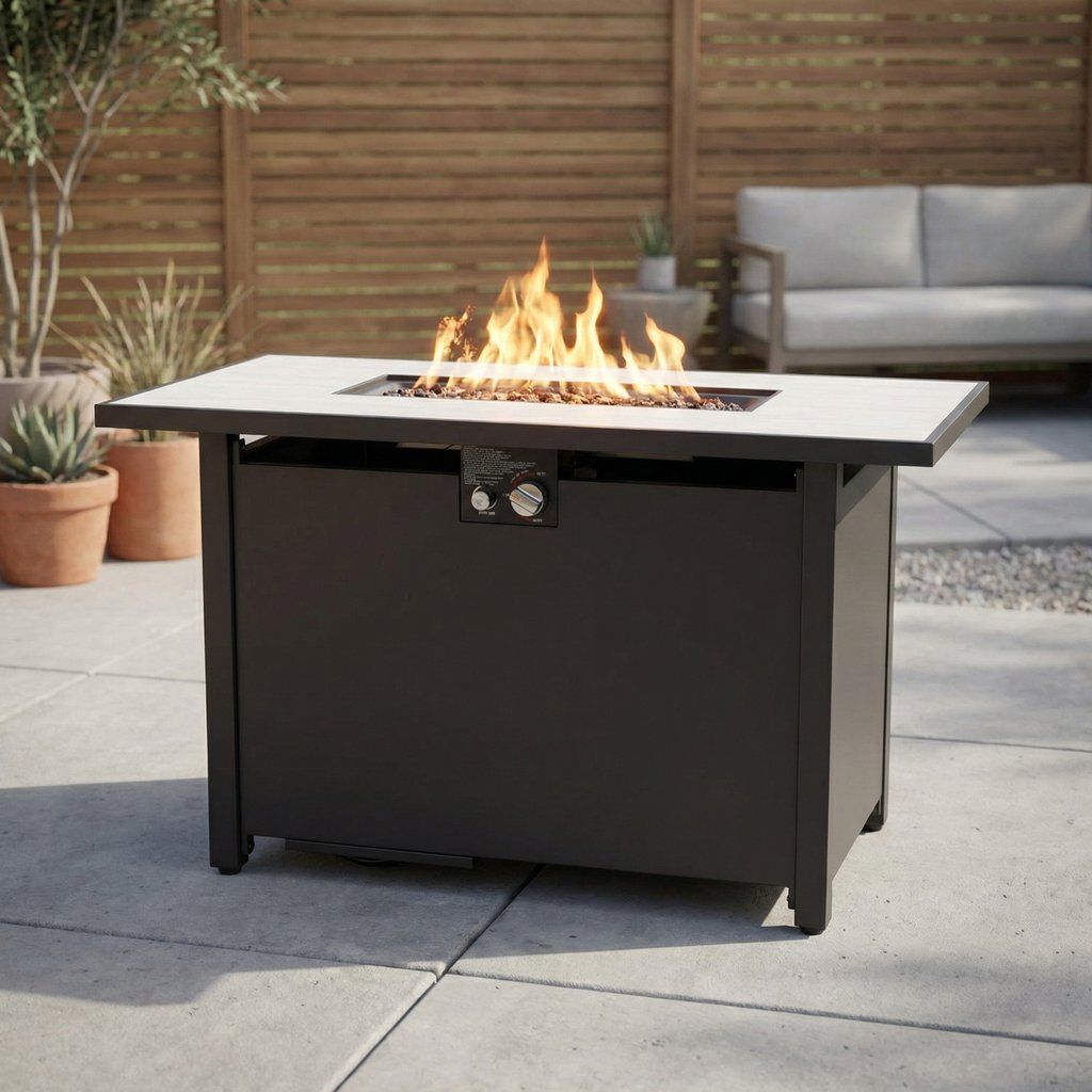 Outdoor Fire Pit Table Backyard Patio Heater Steel 50000 BTU 42x25in Black