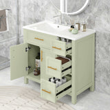 36" Bathroom Vanity With Sink, 2 Doors, 3 Drawers, Rectangular - White