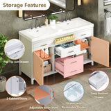 Double Sink Bathroom Vanity With Top, Soft Closing Doors & Drawers, Tip Out Drawer, 2 Cabinet Doors, Adjustable Shelf - White