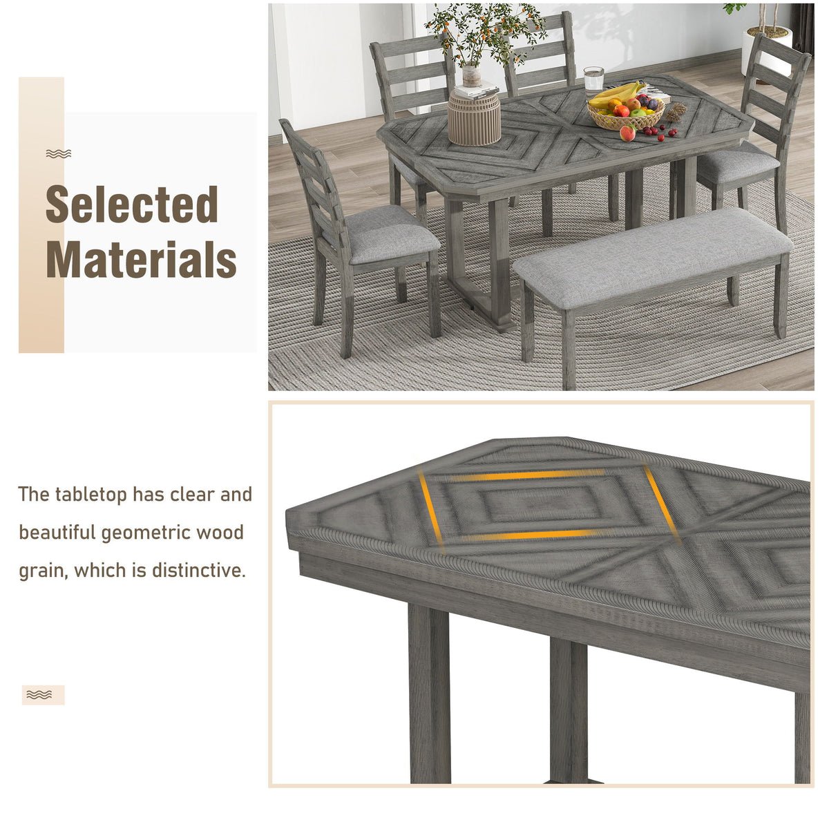 6 Piece Dining Table Set With Ergonomic Seating
